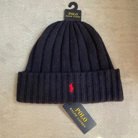Polo Ralph Lauren Pony Men's Wool in Navy Blue Knit Hat Cuffed Beanie OS NWT - Picture 4 of 15